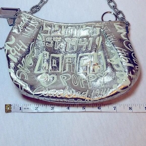 Coach LtdEd Poppy Silver Etched Storypatch Small Evening Shoulder Bag Purse RARE - Picture 10 of 15